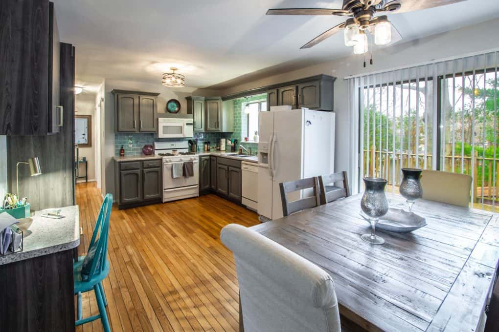 Photo of Beautiful Custom Kitchen with Grey Cabinets and Hardwood Floors